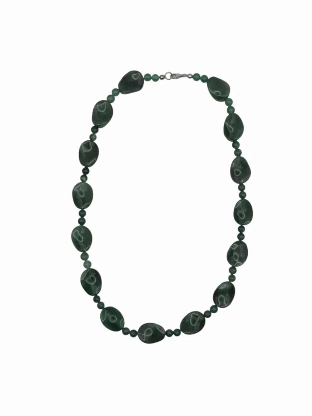 Vintage Green Natural Stone Beaded Necklace 20” 925 Sterling Silver New Unworn